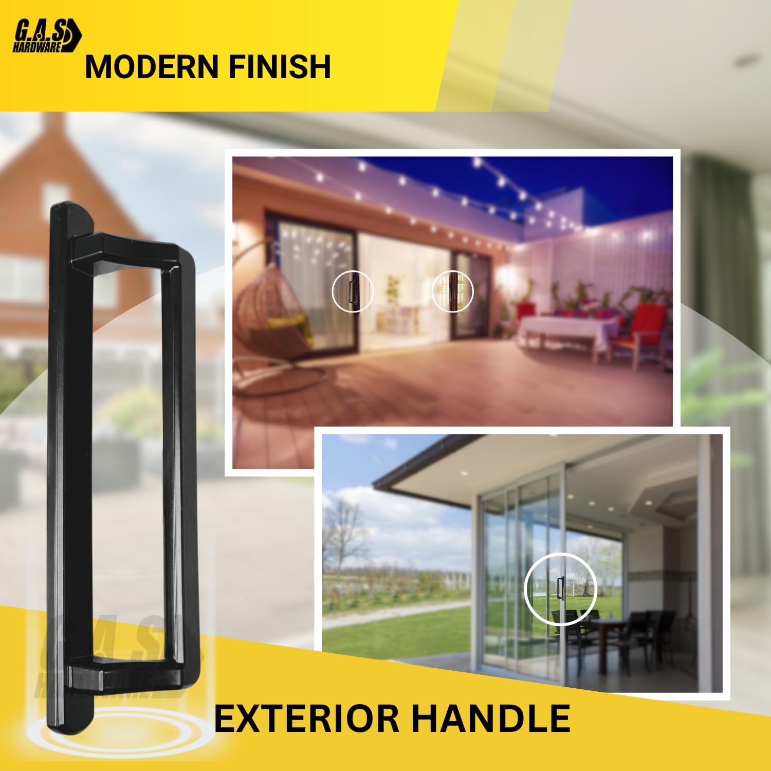 PGT 10" Black Sliding Door Handle Set w/ 3-7/8" Hole Spacing - Garage and Sliding Door Hardware