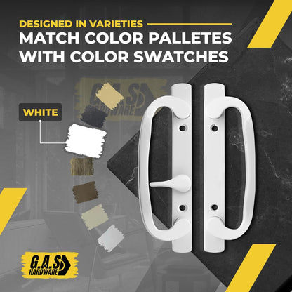 (DH-211-W) Legacy Handle Set for Sliding Doors, 3-15/16" Hole Space - White - OFF SET LATCH - Garage and Sliding Door Hardware