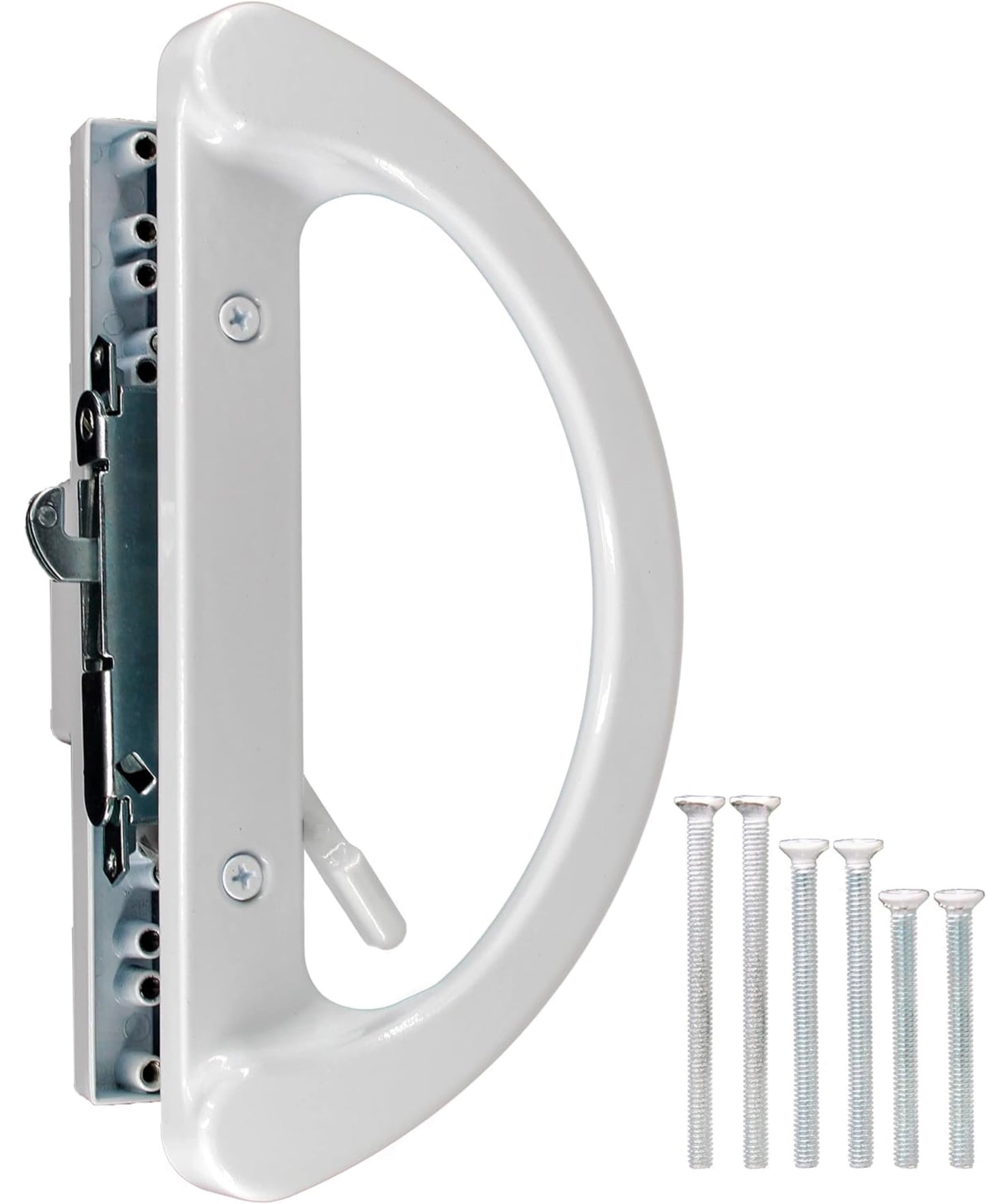 8" Sliding Patio Glass Door Handle Set Replacement – White Diecast Aluminum, Non-Keyed, Fits 3-15/16” Hole Spacing - Garage and Sliding Door Hardware