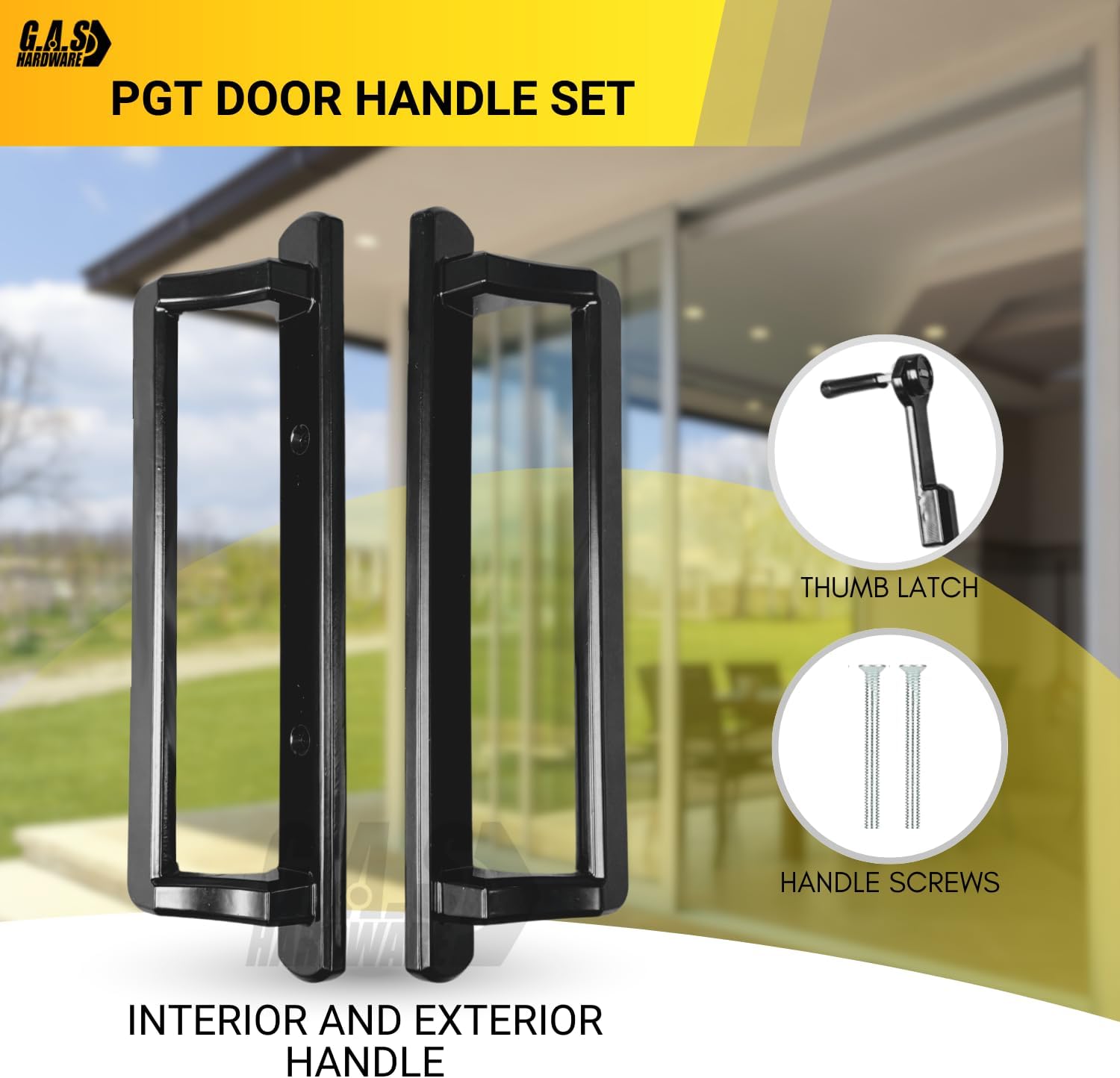 PGT 10" Black Sliding Door Handle Set w/ 3-7/8" Hole Spacing - Garage and Sliding Door Hardware