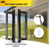 PGT 10" Black Sliding Door Handle Set + Thumb Latch Lever, Screws Interior or Exterior w/ 3-7/8" Hole Spacing