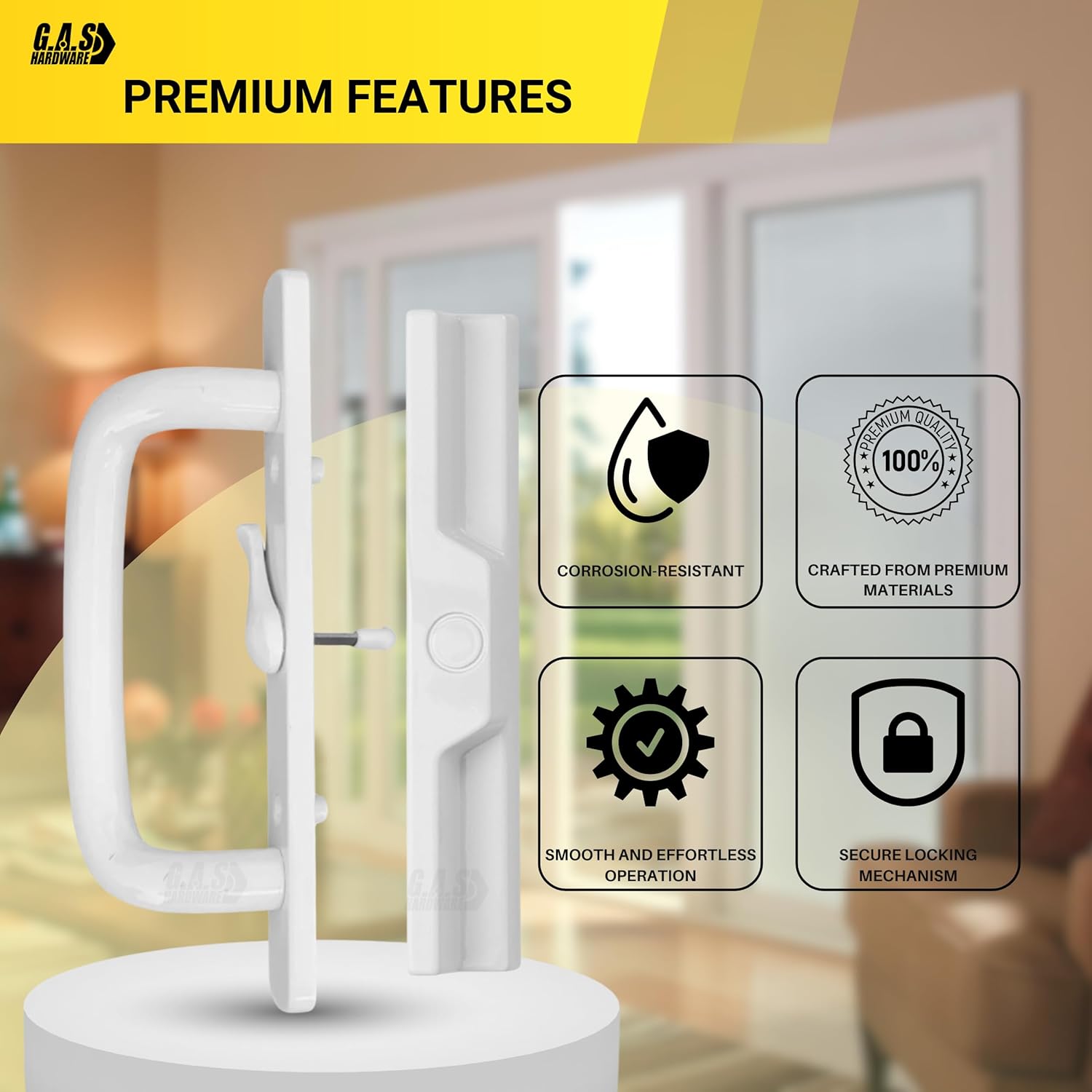 (DH-204-C-W) Windor Handle for Sliding Door - Center Latch, White - Garage and Sliding Door Hardware