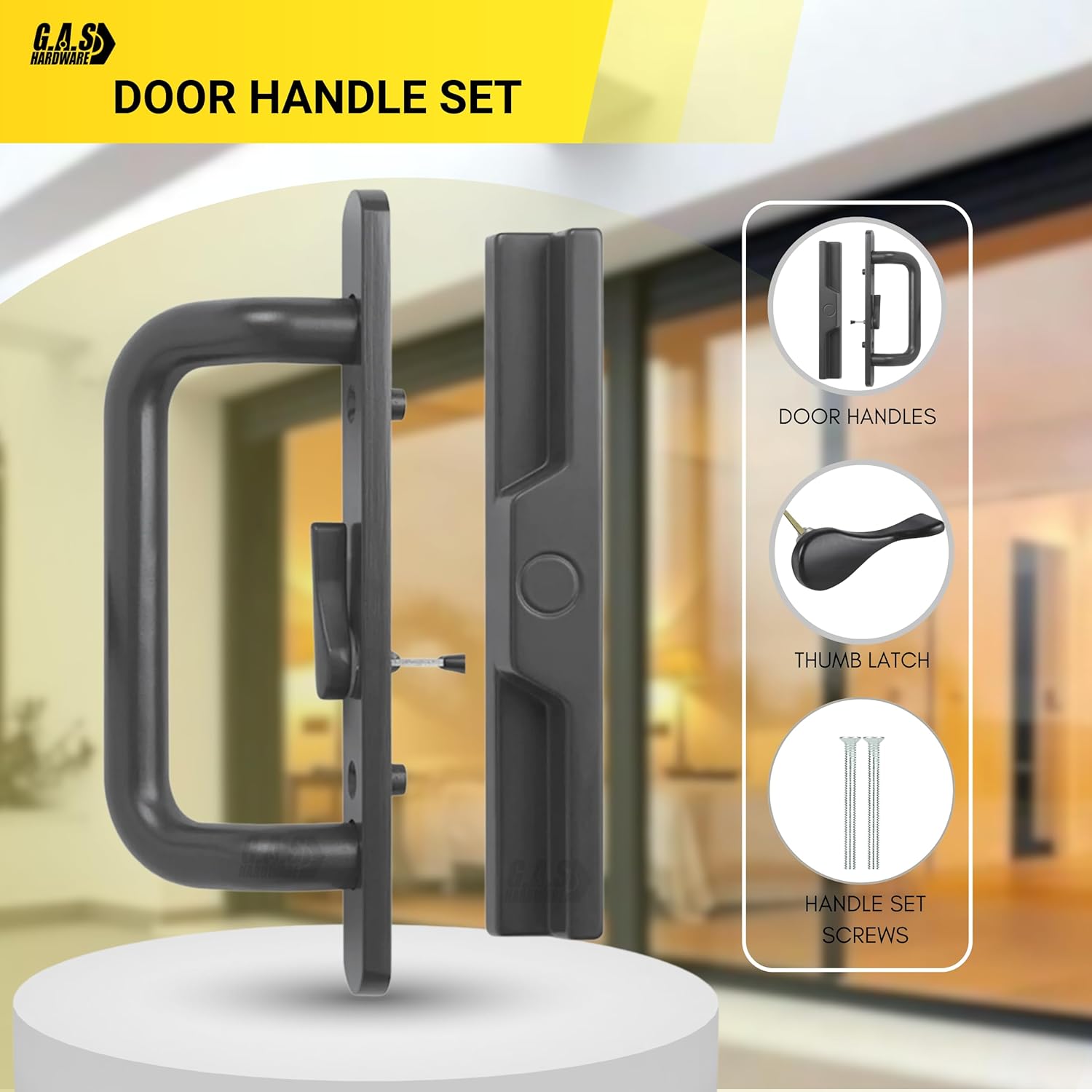 (DH-204-B) Windor Handle for Sliding Door, 3-15/16" Hole Space - Offset Latch, Bronze - Garage and Sliding Door Hardware