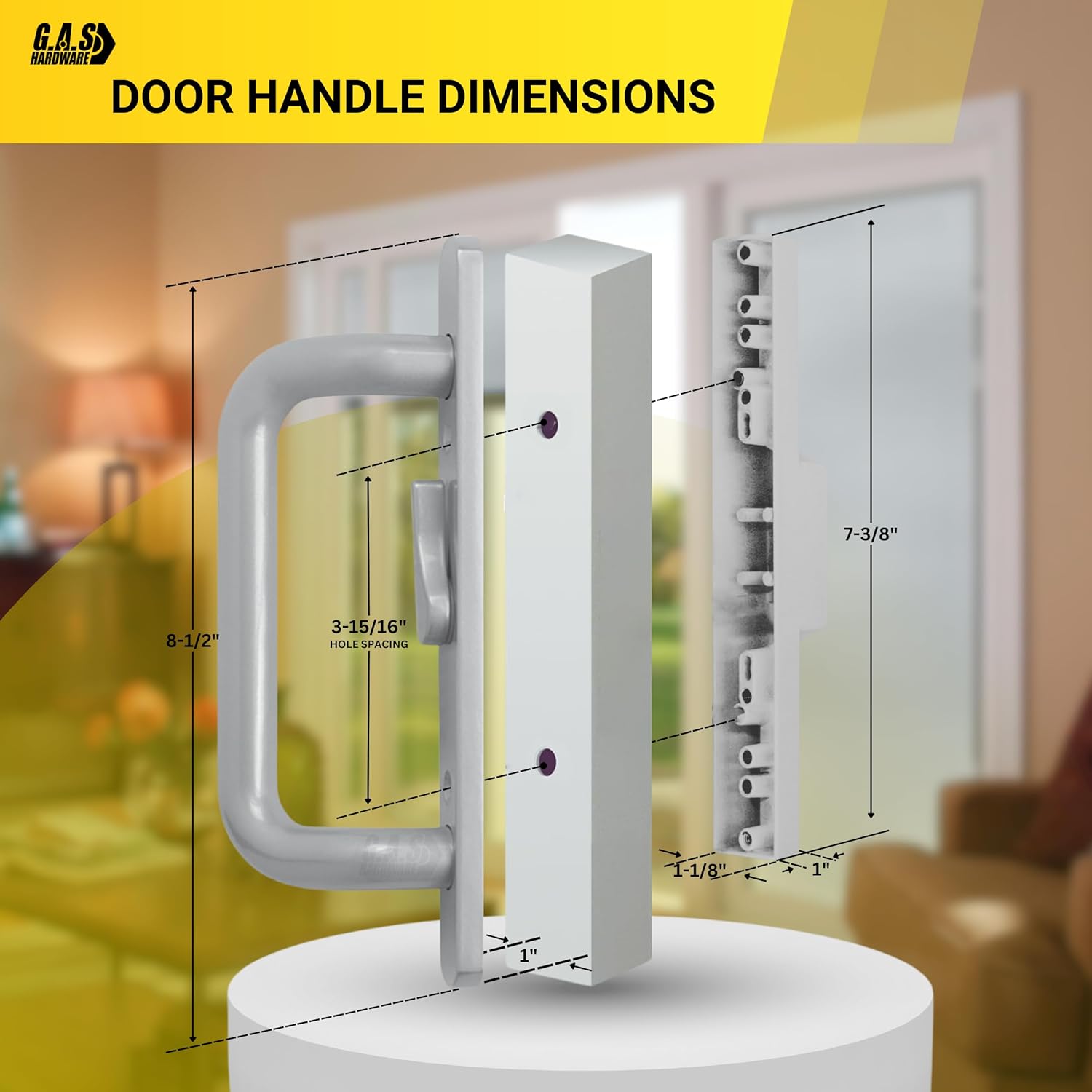 (DH-204-C-S) Windor Handle for Sliding Door, 3-15/16" Hole Space - Center Latch, Grey - Garage and Sliding Door Hardware