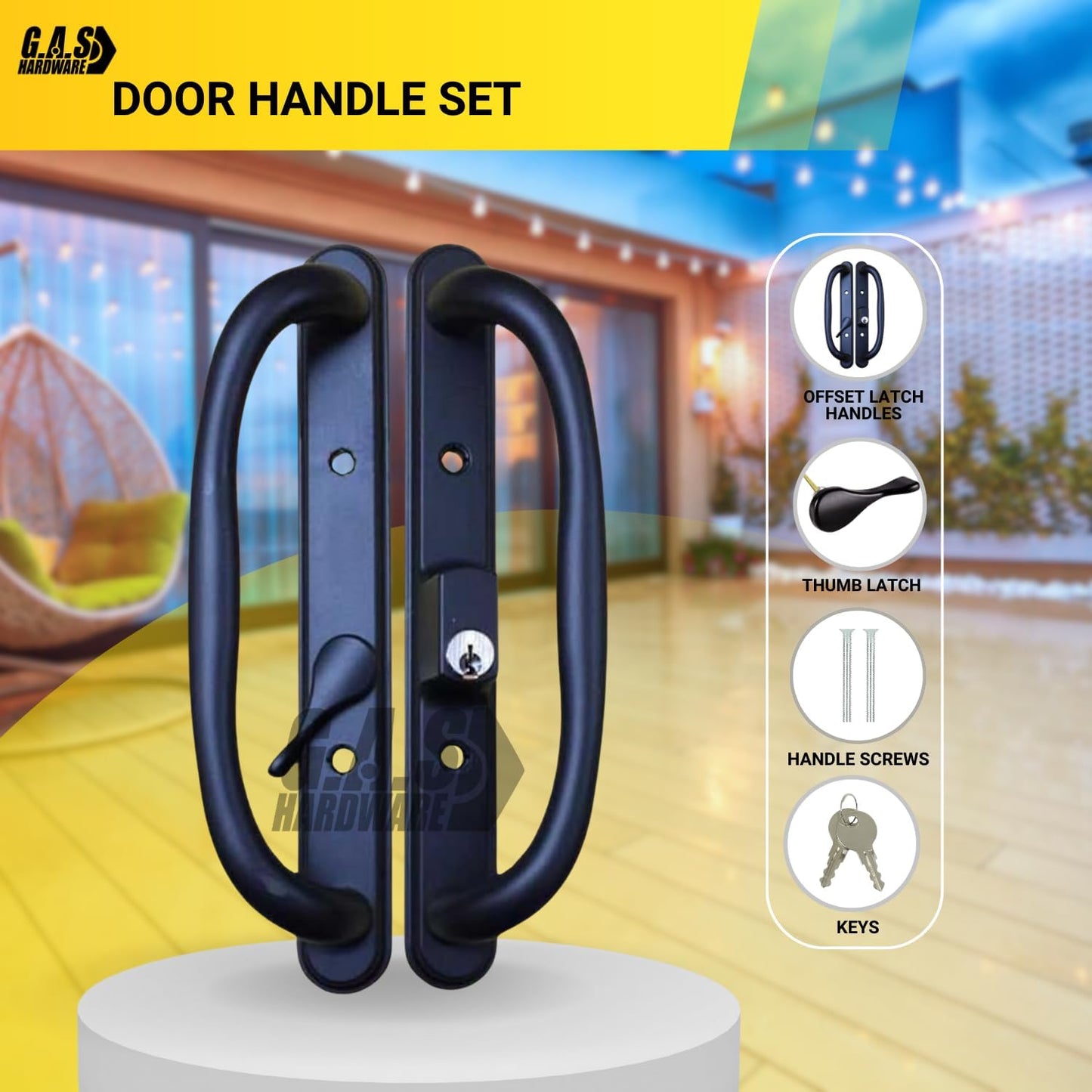 DH-341 Truth Sliding Patio Door Handle Set, 3-15/16" Hole Spacing, Offset Latch w/ Key - Garage and Sliding Door Hardware