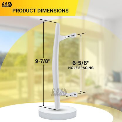 (DH-103-W) Pull Handle for Sliding Doors, 6-5/8" Hole Space - White - Garage and Sliding Door Hardware