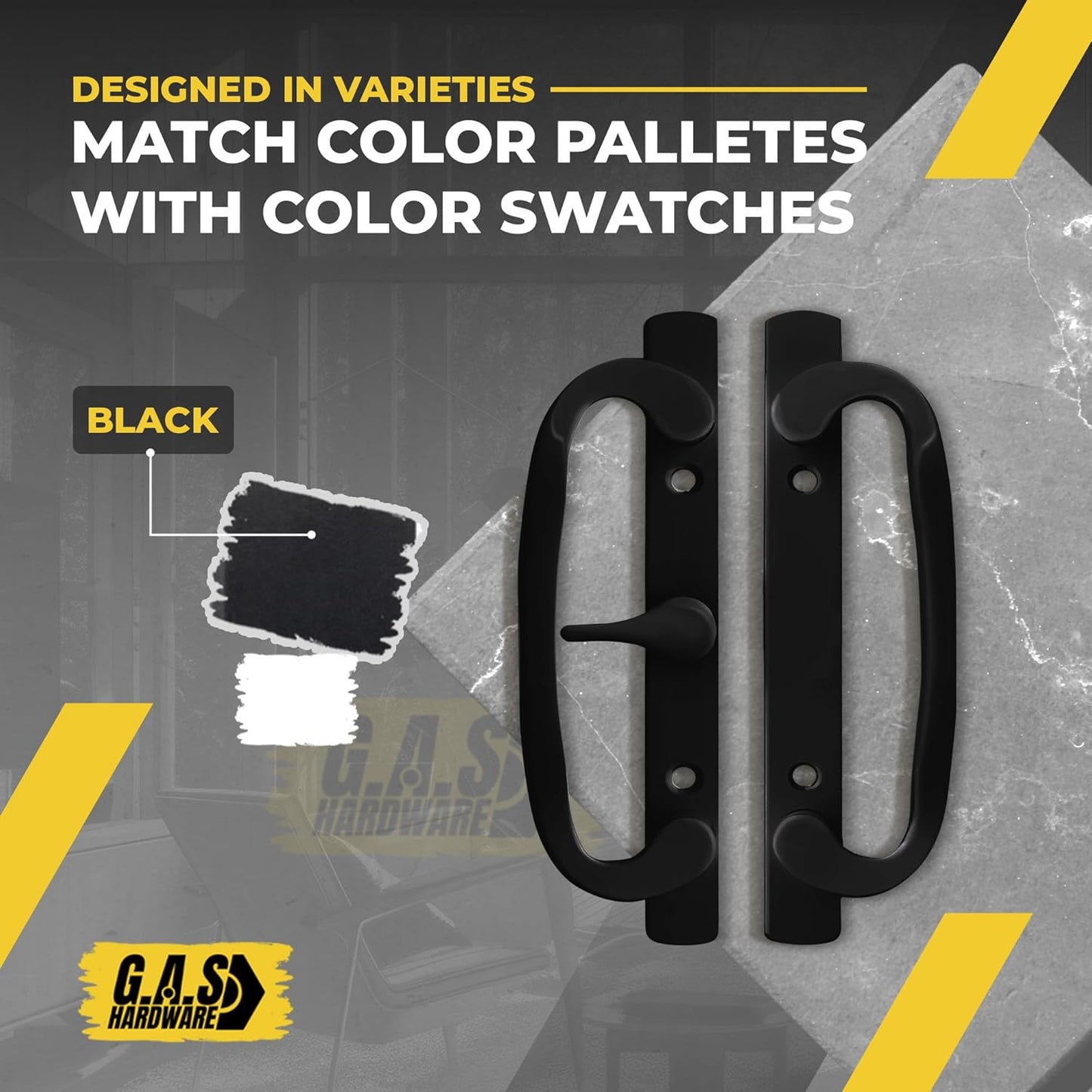 (DH-211-BLACK) Legacy Handle Set for Sliding Doors, 3-15/16" Hole Space- BLACK- CENTER LATCH - Garage and Sliding Door Hardware