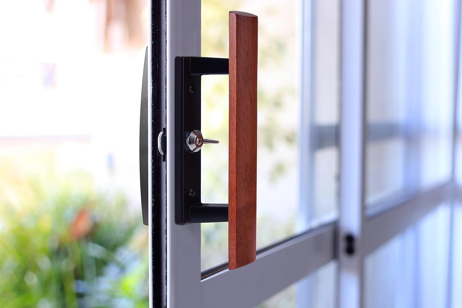 Surface Mounted Replacement Wooden Handle Sliding Patio Internal Door Latch Set, Black - Internal Sliding Glass Door Handle 3-1/2 Inch Hole Spacing - Garage and Sliding Door Hardware