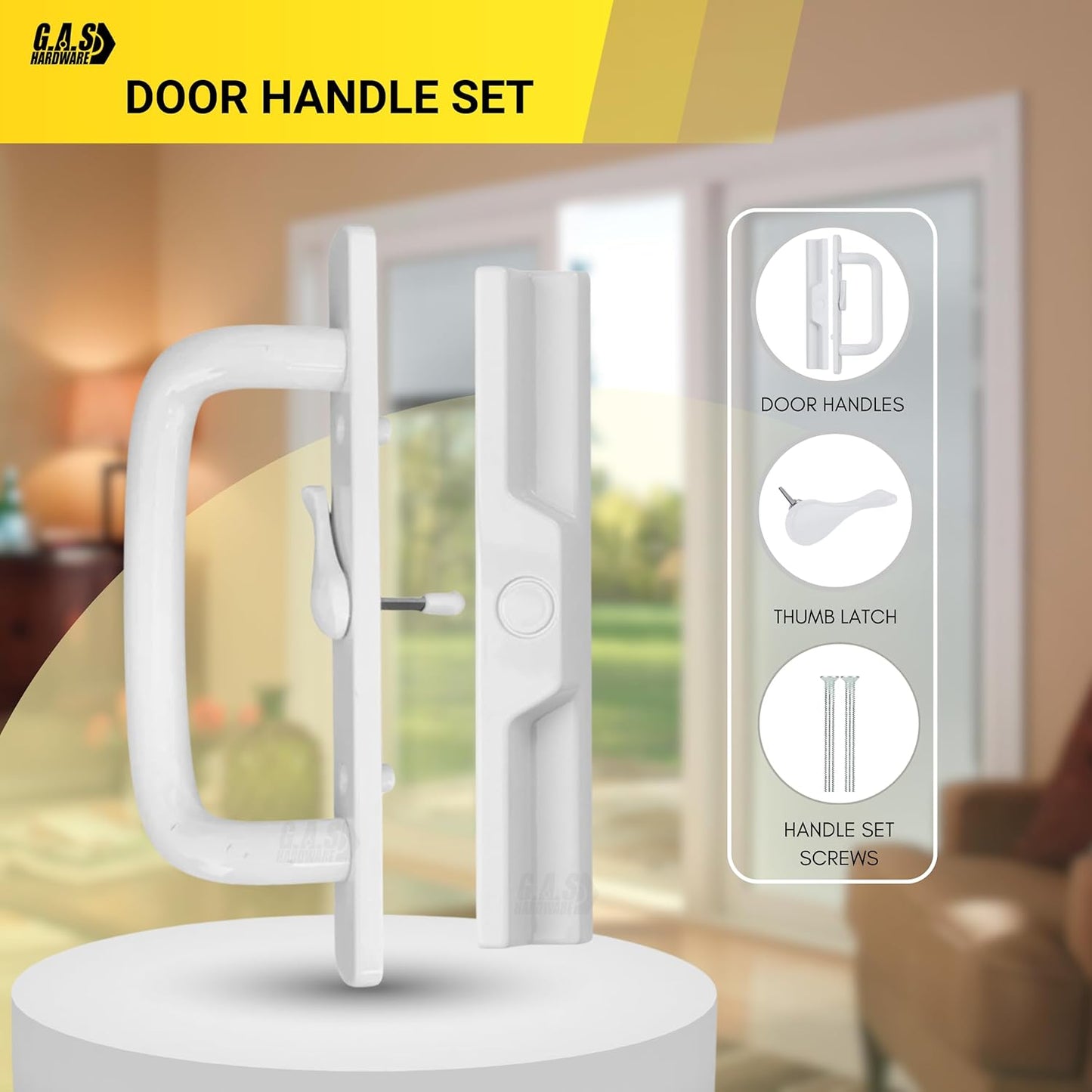 (DH-204-C-W) Windor Handle for Sliding Door - Center Latch, White - Garage and Sliding Door Hardware