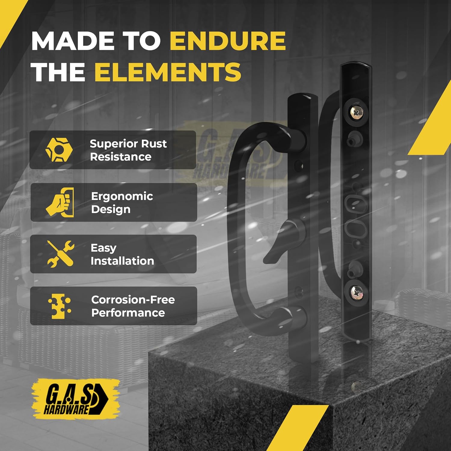 (DH-211-BLACK) Legacy Handle Set for Sliding Doors, 3-15/16" Hole Space- BLACK- CENTER LATCH - Garage and Sliding Door Hardware