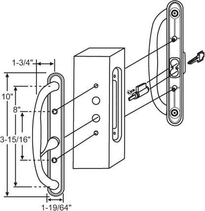 DH-341 Truth Sliding Patio Door Handle Set, 3-15/16" Hole Spacing, Offset Latch w/ Key - Garage and Sliding Door Hardware