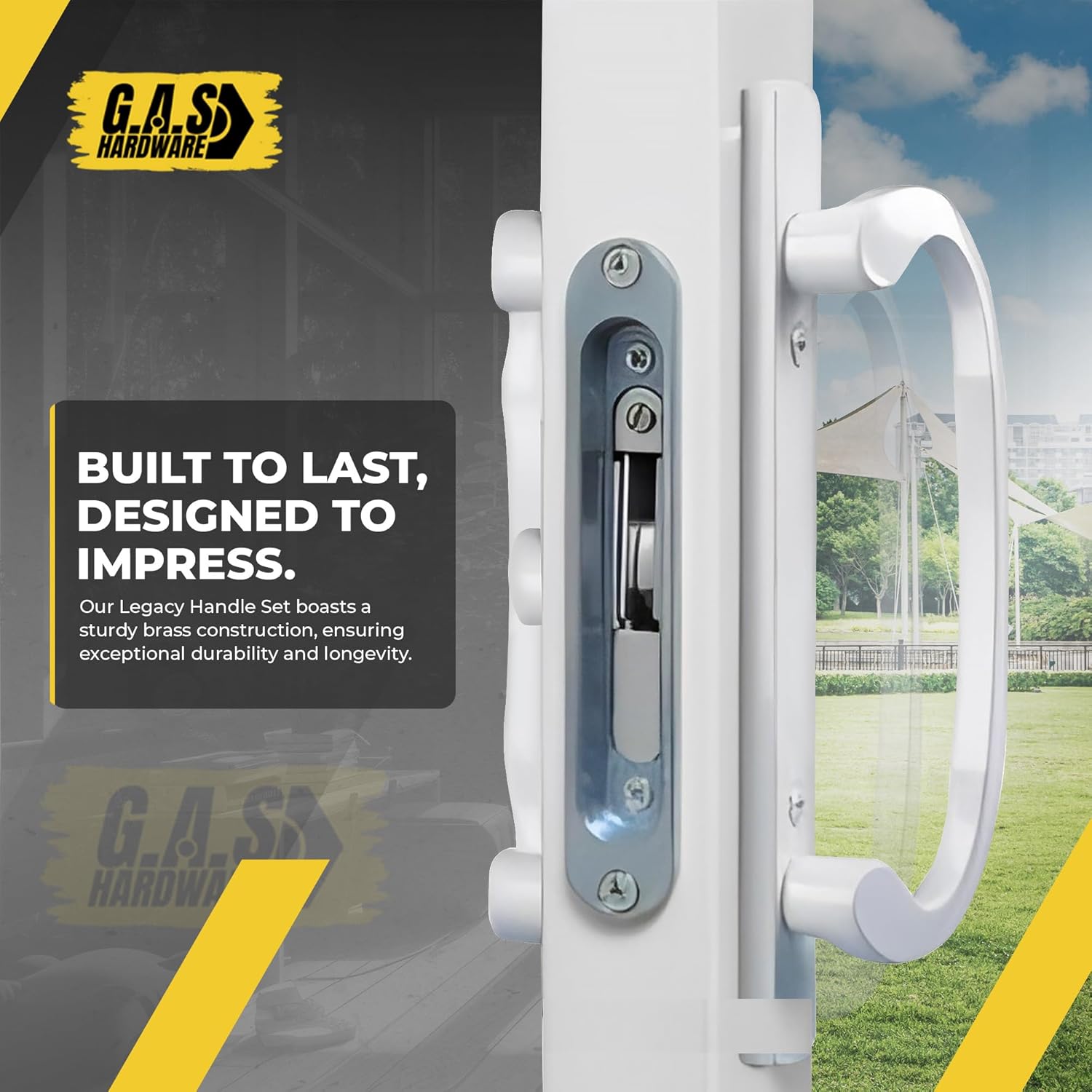 (DH-211-W) Legacy Handle Set for Sliding Doors, 3-15/16" Hole Space- WHITE - CENTER LATCH - Garage and Sliding Door Hardware