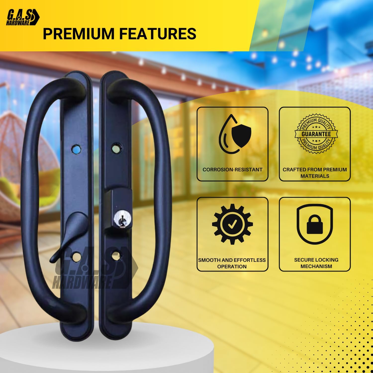 DH-341 Truth Sliding Patio Door Handle Set, 3-15/16" Hole Spacing, Offset Latch w/ Key - Garage and Sliding Door Hardware