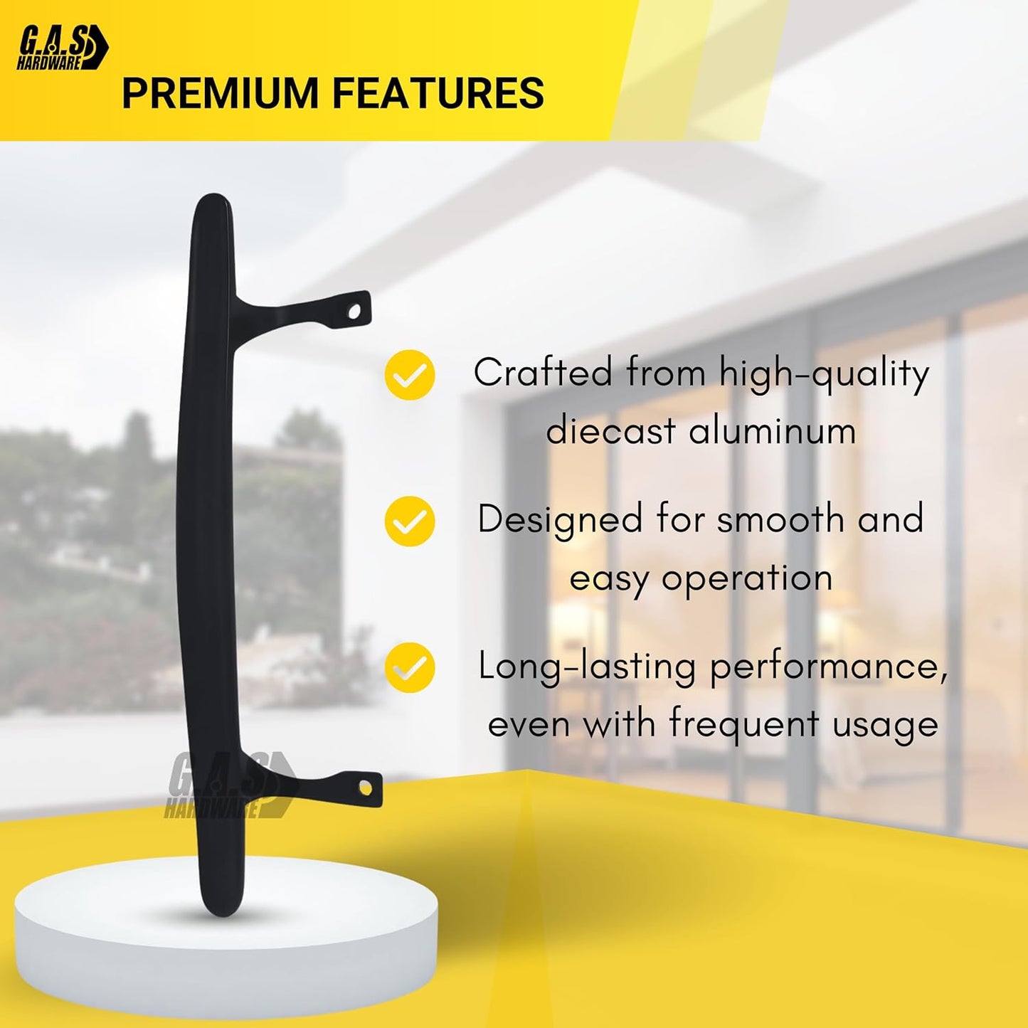 (DH-103-B) Standard Pull Handle for Sliding Doors, 6-5/8" Hole Space - Black - Garage and Sliding Door Hardware
