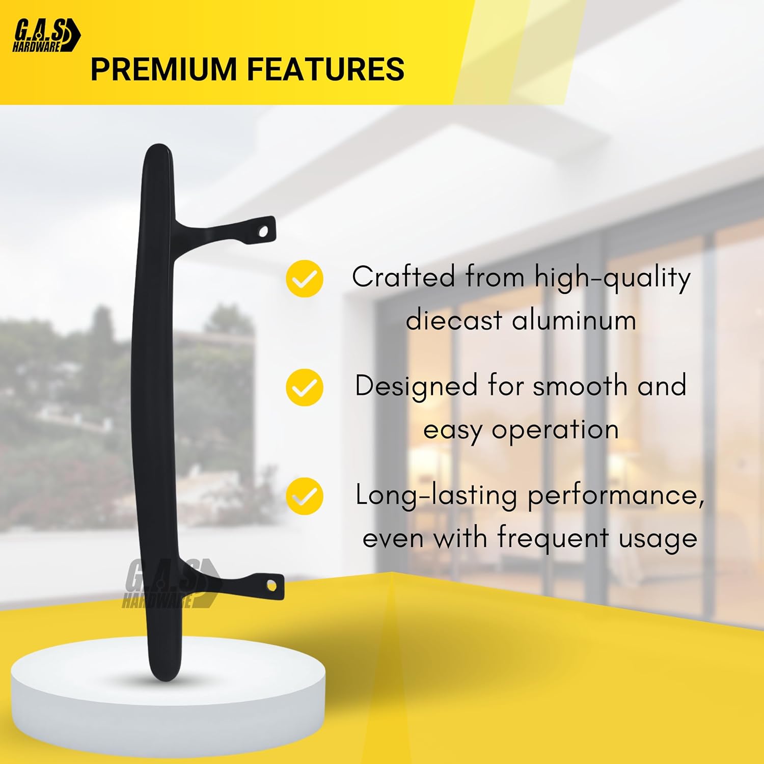 (DH-103-B) Standard Pull Handle for Sliding Doors, 6-5/8" Hole Space - Black - Garage and Sliding Door Hardware