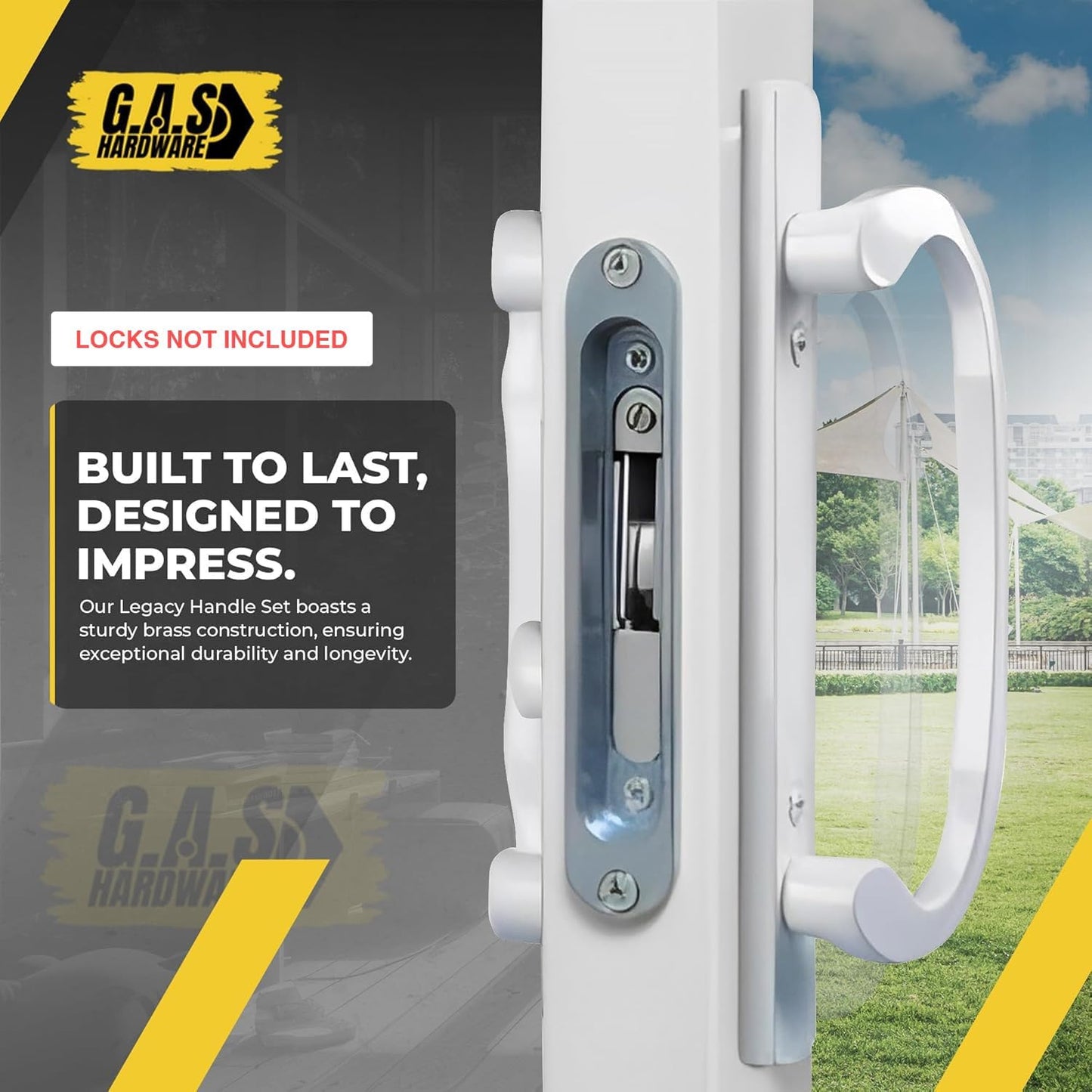 (DH-211-W) Legacy Handle Set for Sliding Doors, 3-15/16" Hole Space - White - OFF SET LATCH - Garage and Sliding Door Hardware