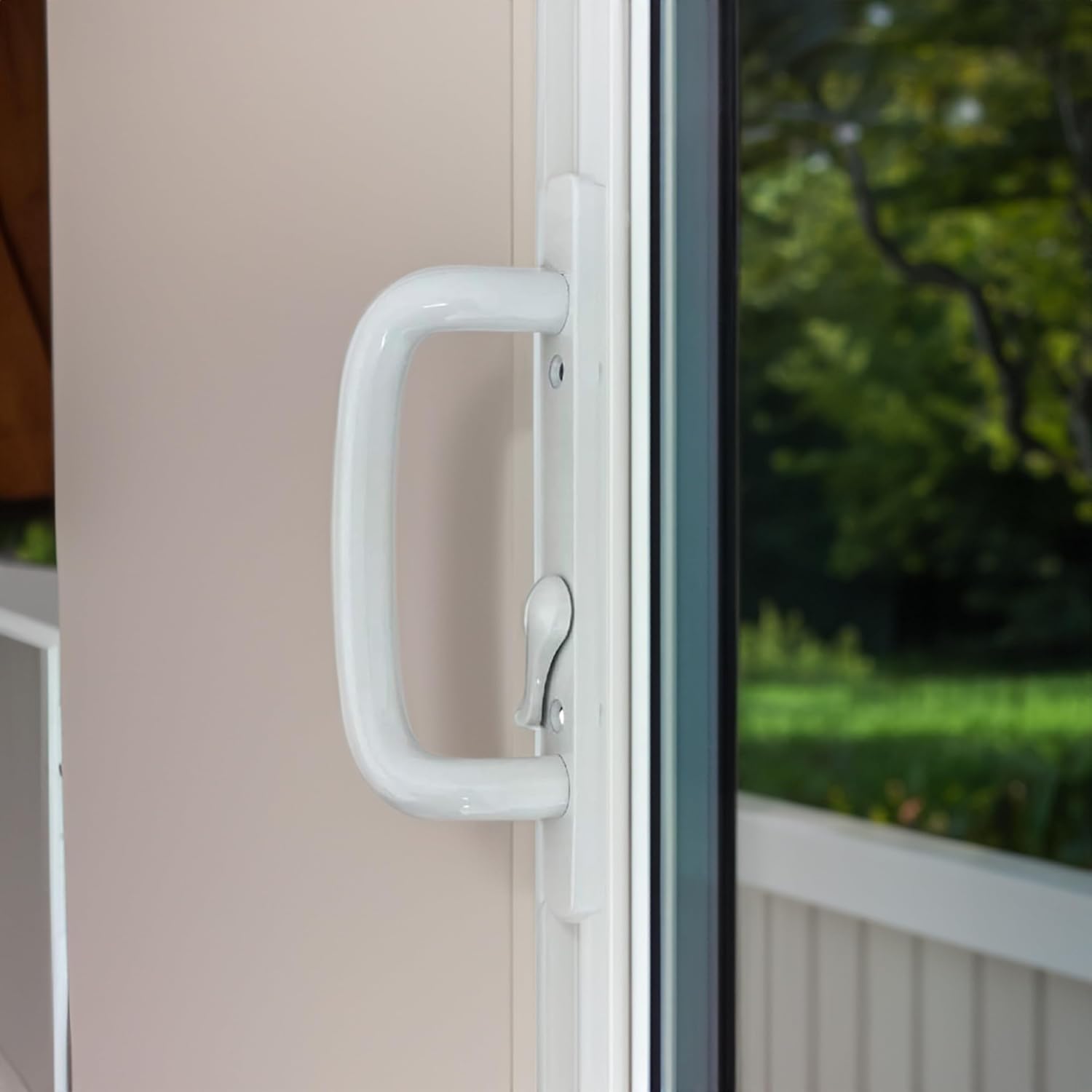 (DH-204-W) Windor Handle for Sliding Door, 3-15/16" Hole Space - Offset Latch, White - Garage and Sliding Door Hardware