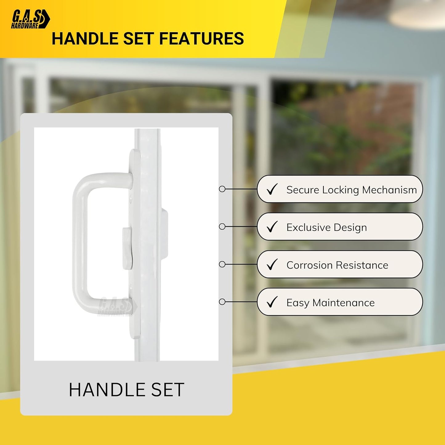 (DH-204-W) Windor Handle for Sliding Door, 3-15/16" Hole Space - Offset Latch, White - Garage and Sliding Door Hardware