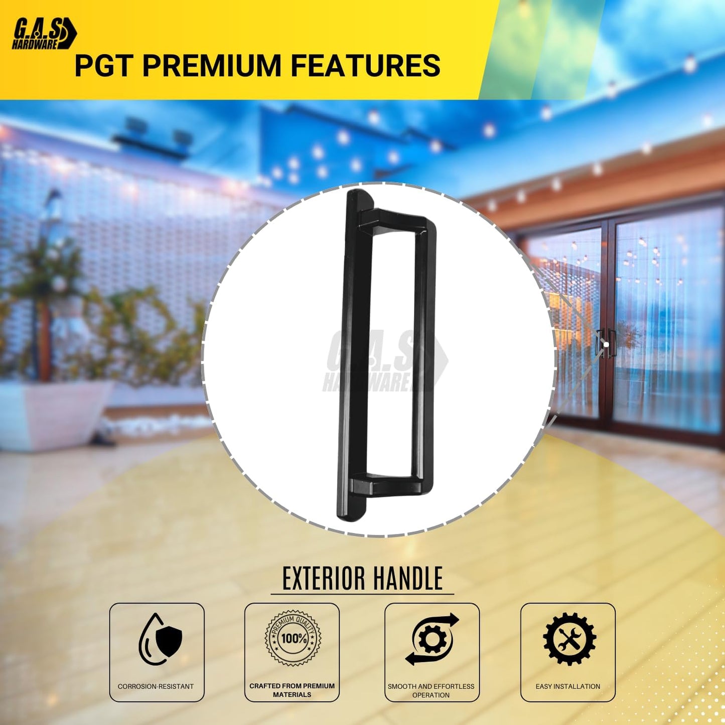 PGT 10" Black Sliding Door Handle Set w/ 3-7/8" Hole Spacing - Garage and Sliding Door Hardware