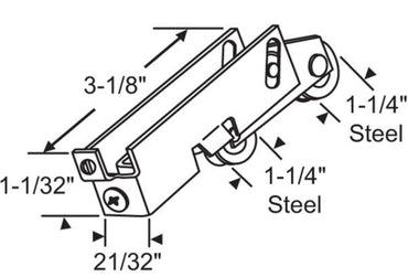 Sliding Door Tandem Roller Assembly Steel Ball Bearing C-Tab 1-1/4 in. (DR-261) - Garage and Sliding Door Hardware
