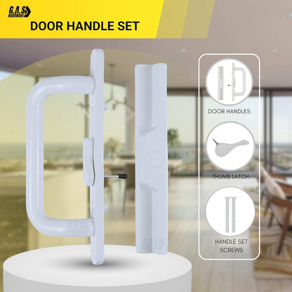 (DH-204-W) Windor Handle for Sliding Door, 3-15/16" Hole Space - Offset Latch, White - Garage and Sliding Door Hardware