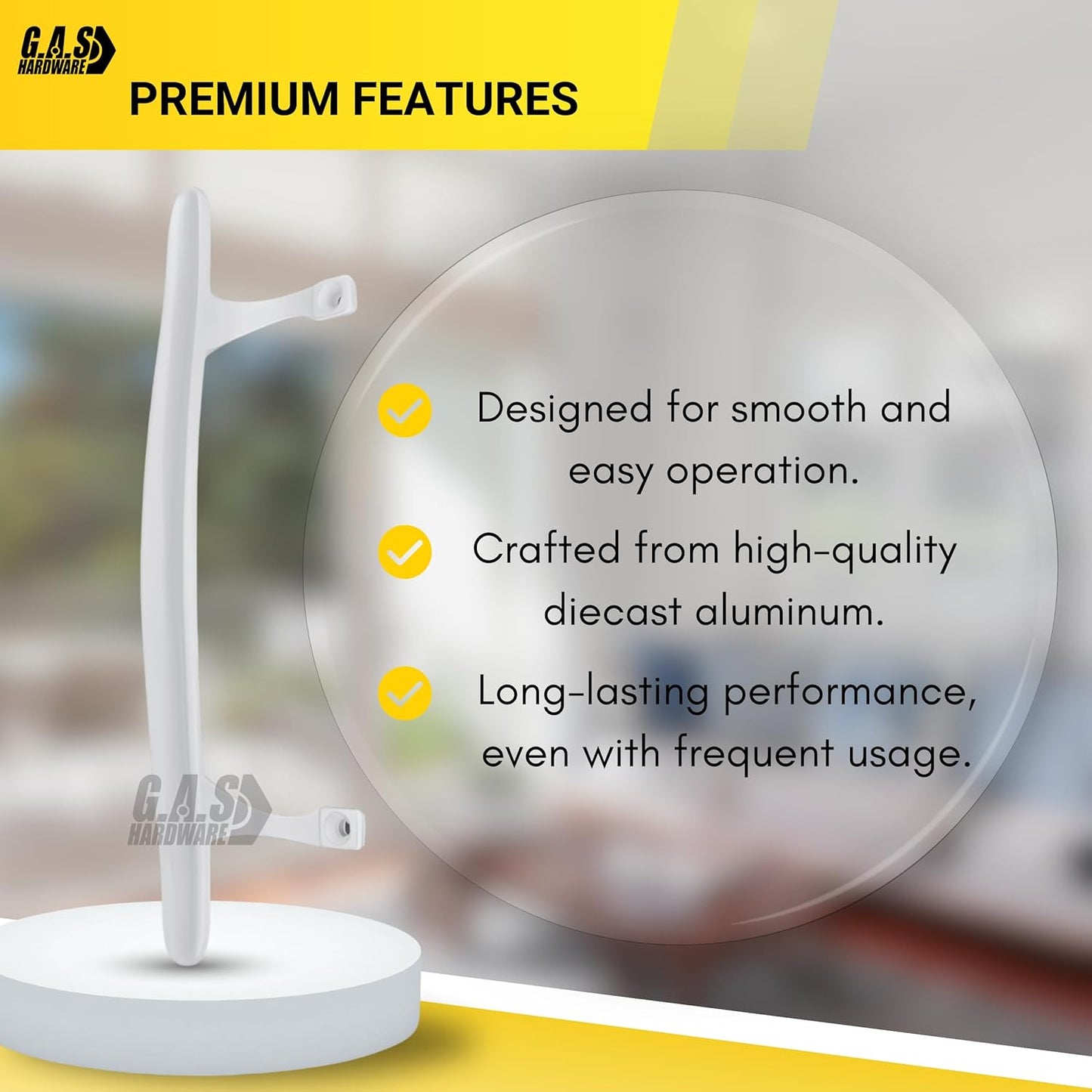 (DH-103-W) Pull Handle for Sliding Doors, 6-5/8" Hole Space - White - Garage and Sliding Door Hardware