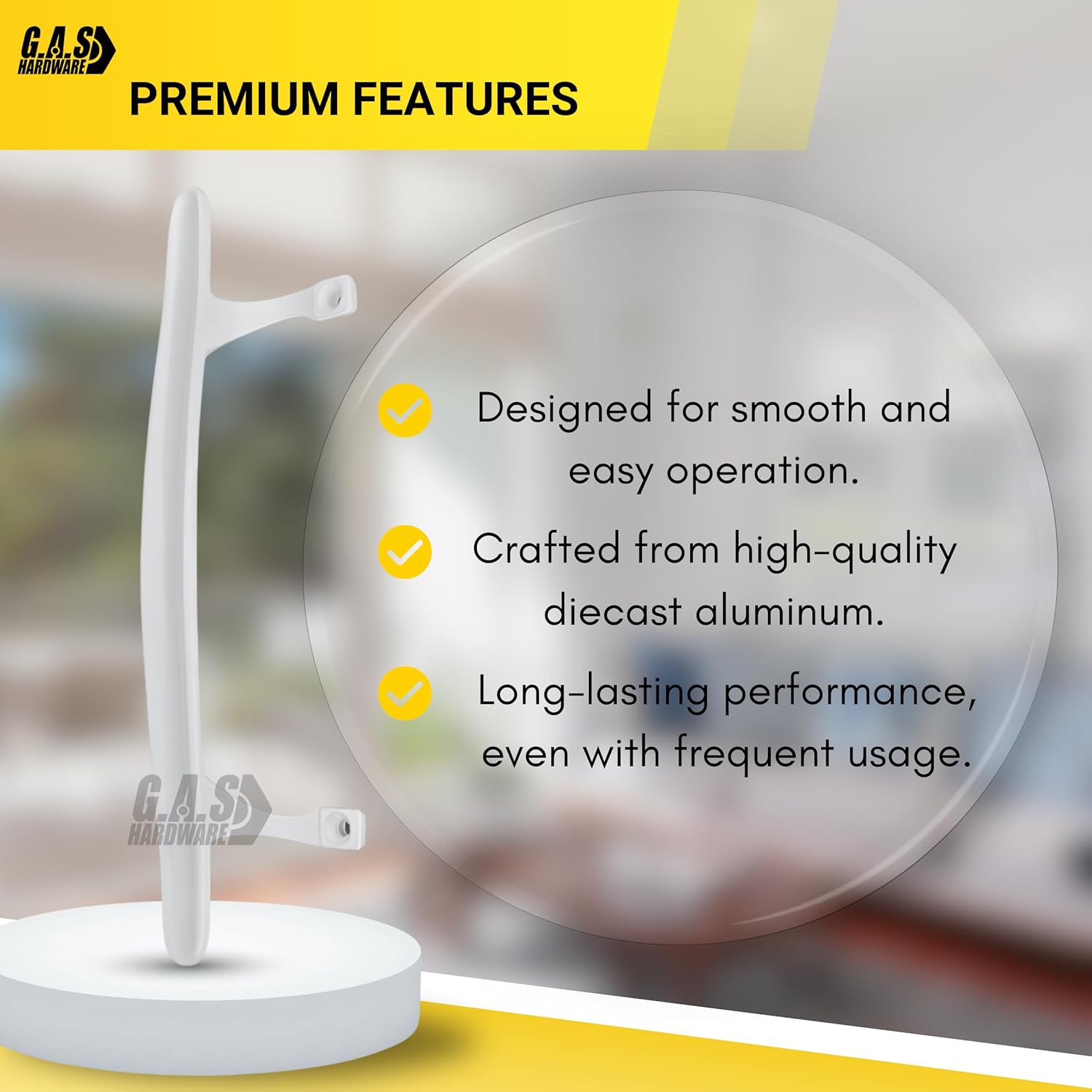 (DH-103-W) Pull Handle for Sliding Doors, 6-5/8" Hole Space - White - Garage and Sliding Door Hardware