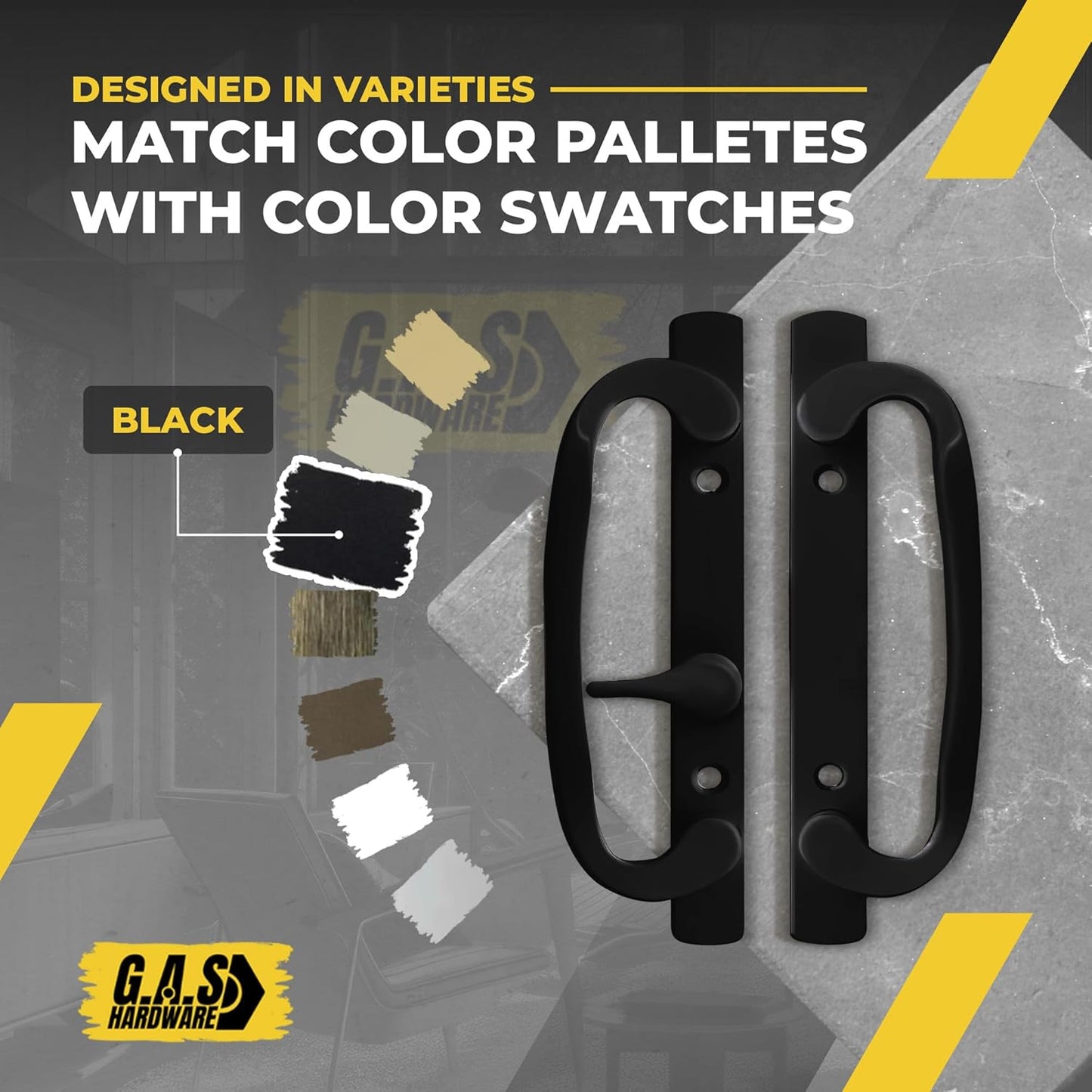 (DH-211-BLACK) Legacy Handle Set for Sliding Doors, 3-15/16" Hole Space-  BLACK- OFF SET LATCH - Garage and Sliding Door Hardware