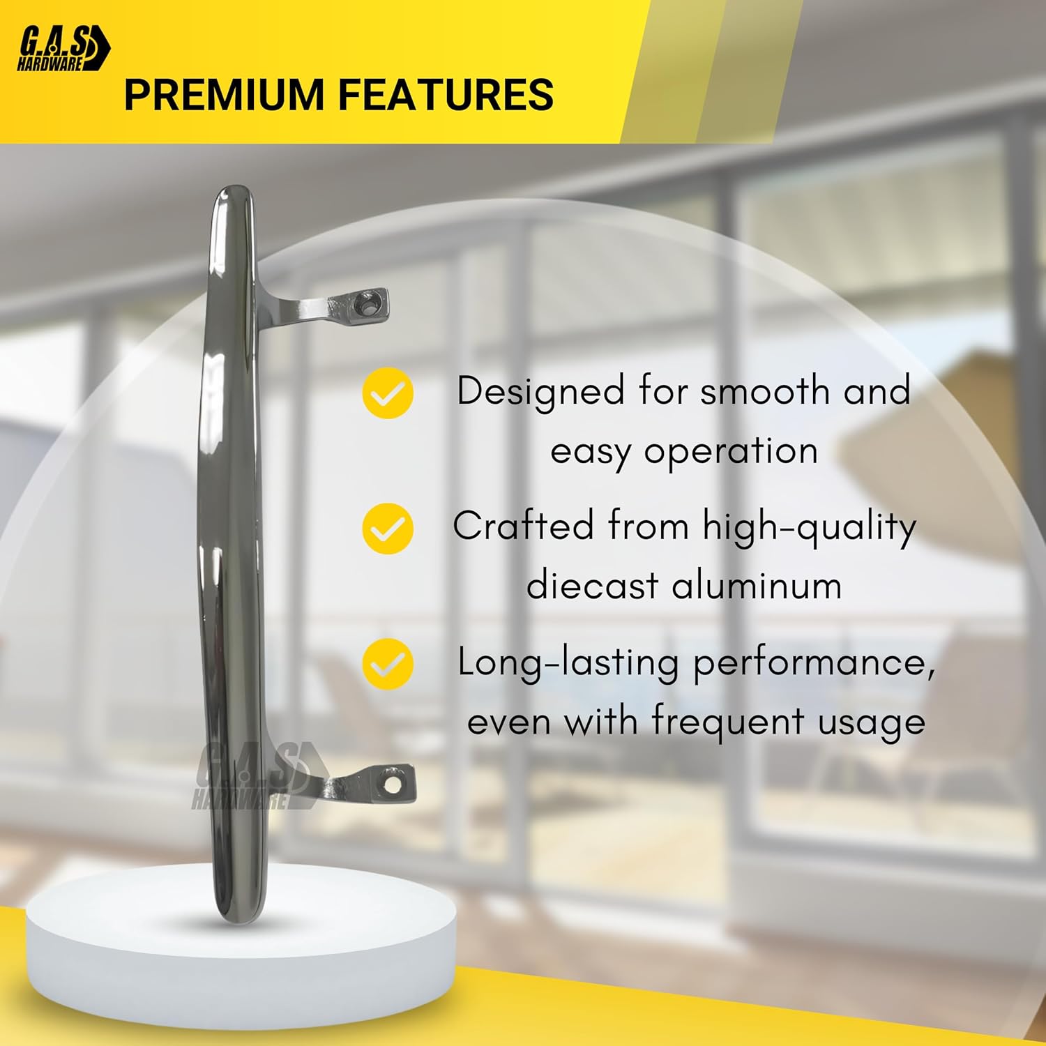 (DH-103-C) Pull Handle for Sliding Doors, 6-5/8" Hole Space - Chrome - Garage and Sliding Door Hardware