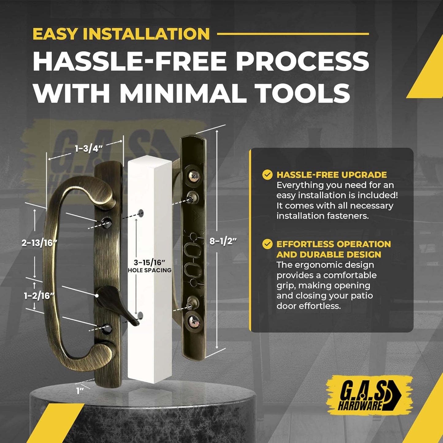 Legacy Handle Set for Sliding Glass Doors, ANTIQUE BRASS- OFF SET LATCH - Garage and Sliding Door Hardware