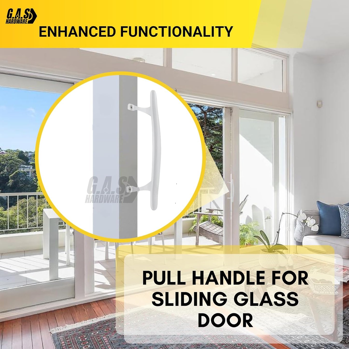 (DH-103-W) Pull Handle for Sliding Doors, 6-5/8" Hole Space - White - Garage and Sliding Door Hardware