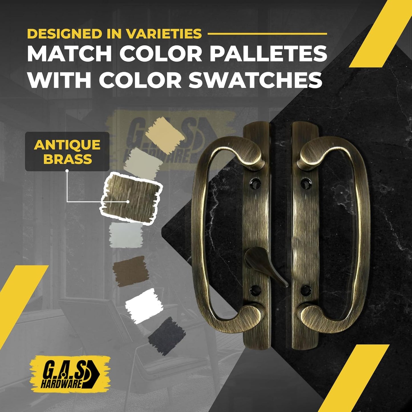 Legacy Handle Set for Sliding Glass Doors, ANTIQUE BRASS- OFF SET LATCH - Garage and Sliding Door Hardware