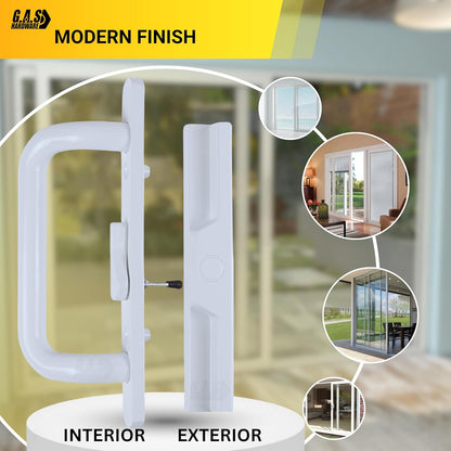 (DH-204-W) Windor Handle for Sliding Door, 3-15/16" Hole Space - Offset Latch, White - Garage and Sliding Door Hardware