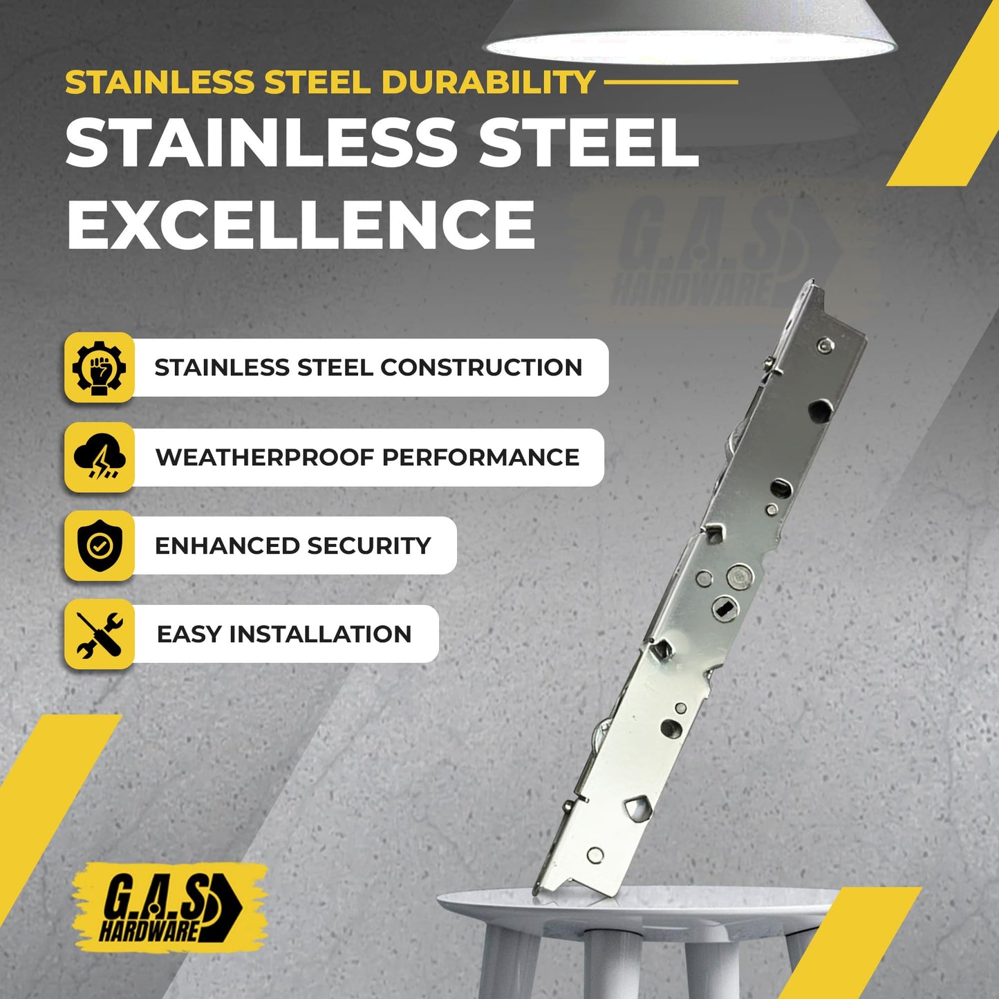 2-Point Sliding Door Outward Mortise Lock, Center Latch, No Faceplate 9-7/8" Hole Space - Stainless Steel - Garage and Sliding Door Hardware