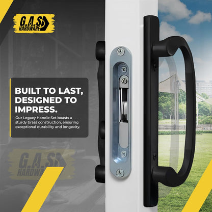 (DH-211-BLACK) Legacy Handle Set for Sliding Doors, 3-15/16" Hole Space-  BLACK- OFF SET LATCH - Garage and Sliding Door Hardware