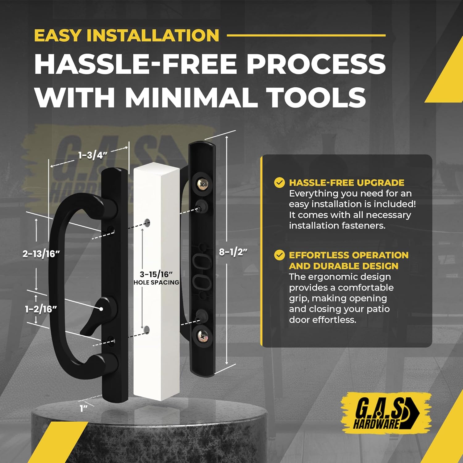 (DH-211-BLACK) Legacy Handle Set for Sliding Doors, 3-15/16" Hole Space-  BLACK- OFF SET LATCH - Garage and Sliding Door Hardware