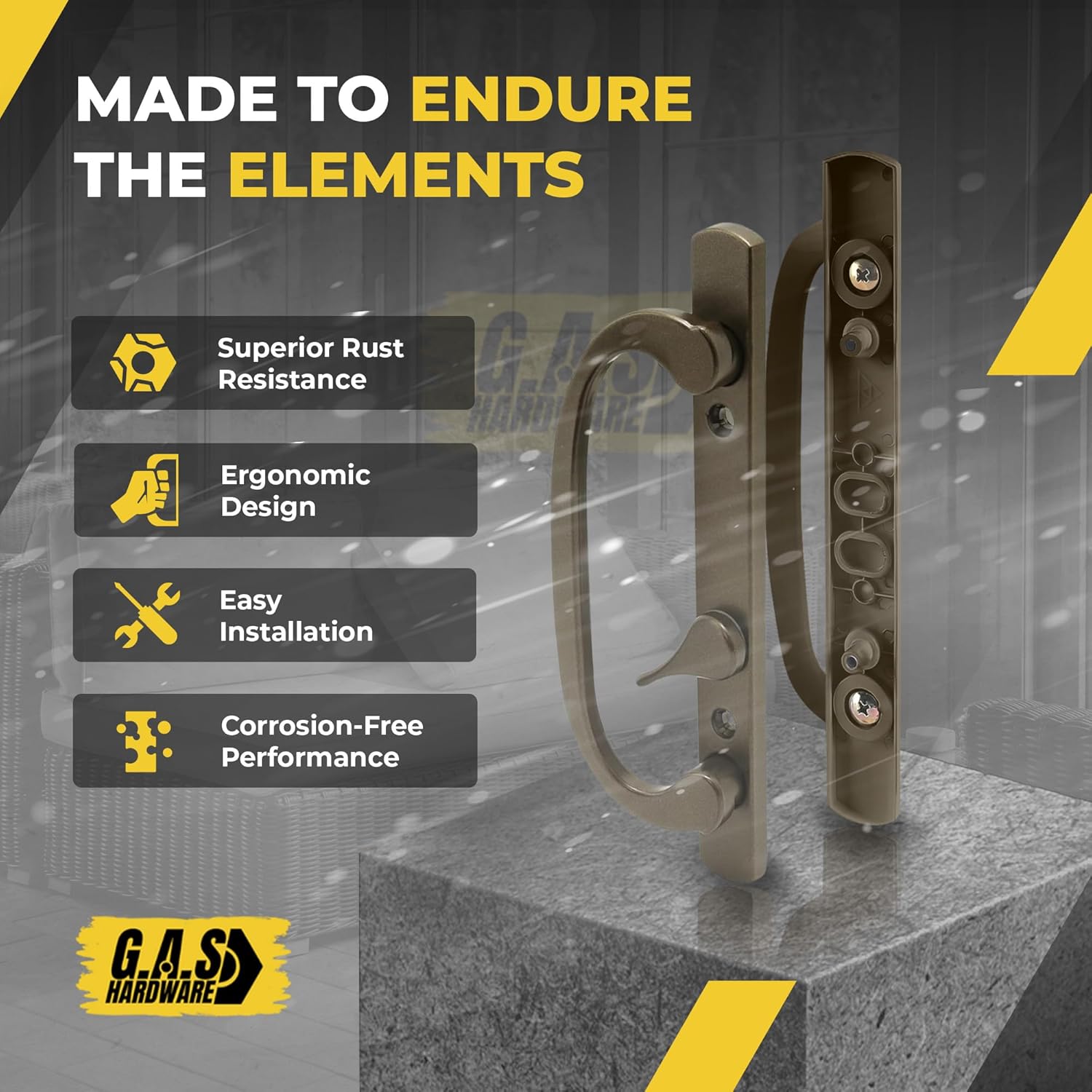 (DH-211-BRONZE) Legacy Handle Set for Sliding Doors, 3-15/16" Hole Space- BRONZE- OFF SET LATCH - Garage and Sliding Door Hardware