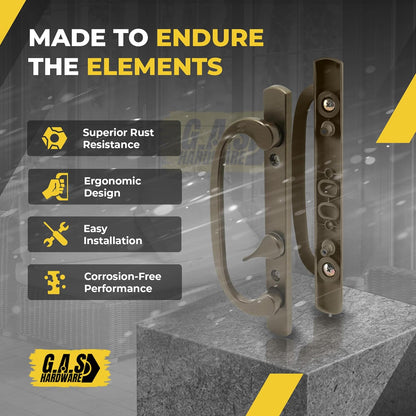 (DH-211-BRONZE) Legacy Handle Set for Sliding Doors, 3-15/16" Hole Space- BRONZE- OFF SET LATCH - Garage and Sliding Door Hardware