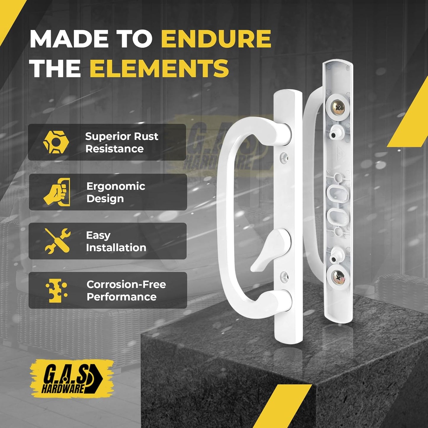 (DH-211-W) Legacy Handle Set for Sliding Doors, 3-15/16" Hole Space - White - OFF SET LATCH - Garage and Sliding Door Hardware