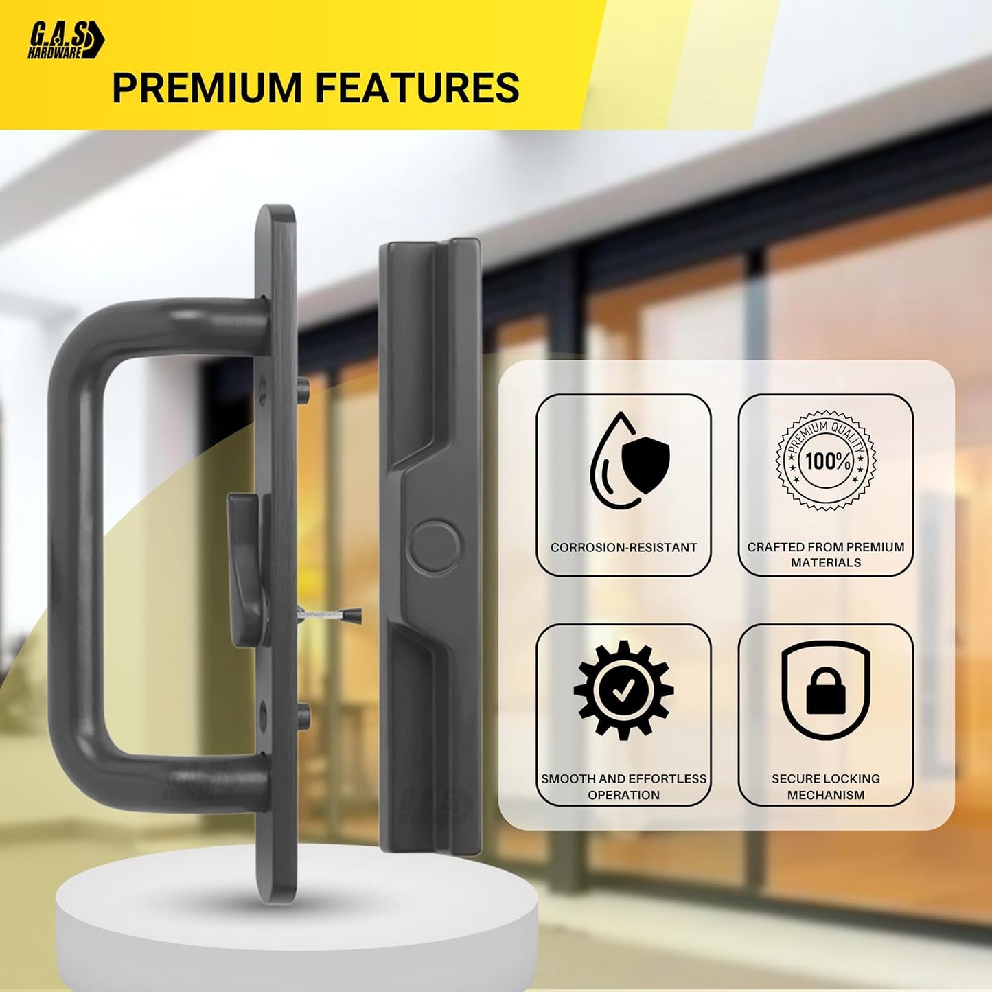 (DH-204-B) Windor Handle for Sliding Door, 3-15/16" Hole Space - Offset Latch, Bronze - Garage and Sliding Door Hardware