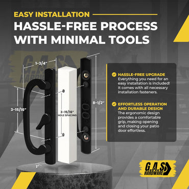 (DH-211-BLACK) Legacy Handle Set for Sliding Doors, 3-15/16" Hole Space- BLACK- CENTER LATCH - Garage and Sliding Door Hardware