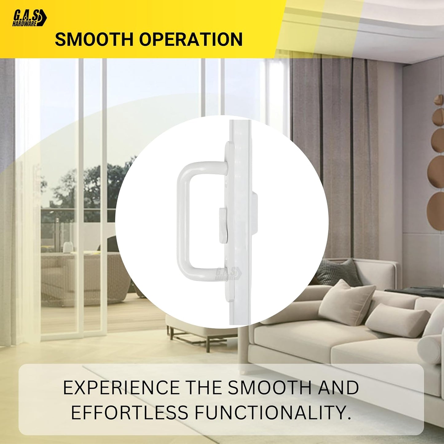 (DH-204-W) Windor Handle for Sliding Door, 3-15/16" Hole Space - Offset Latch, White - Garage and Sliding Door Hardware