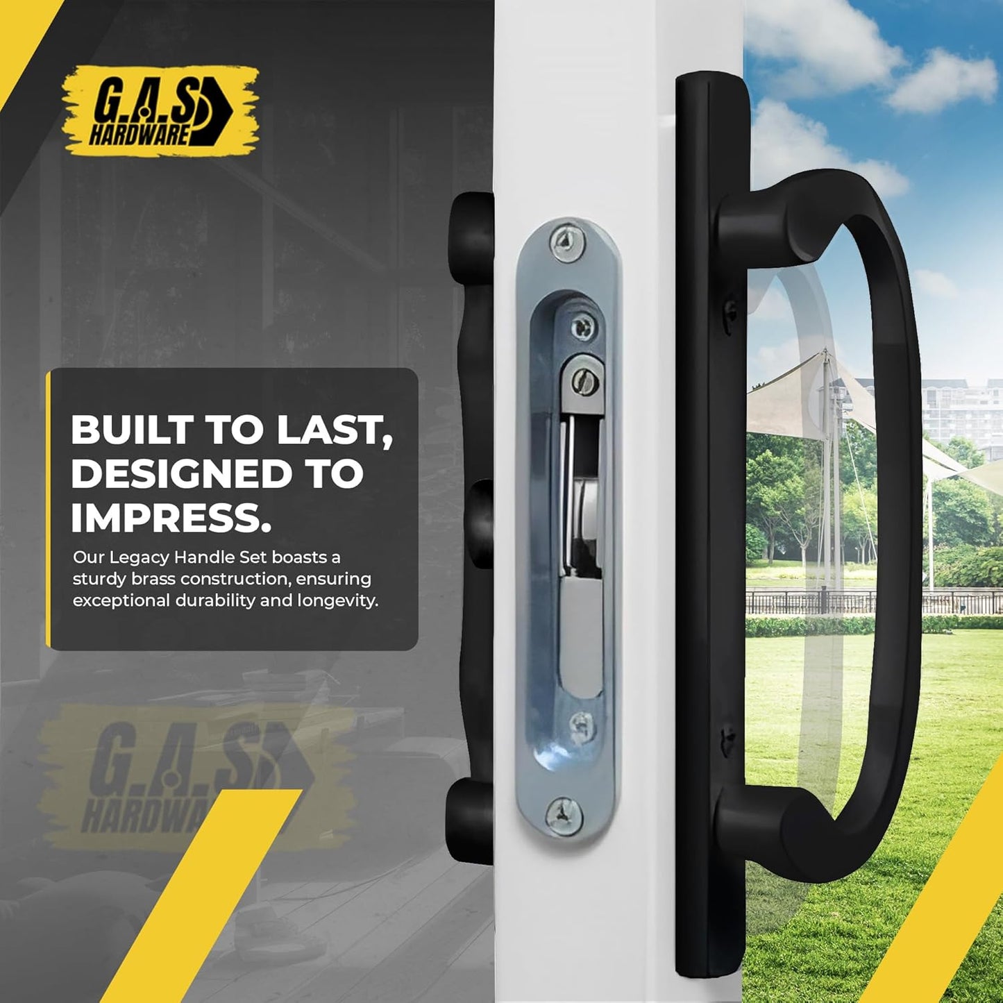 (DH-211-BLACK) Legacy Handle Set for Sliding Doors, 3-15/16" Hole Space- BLACK- CENTER LATCH - Garage and Sliding Door Hardware