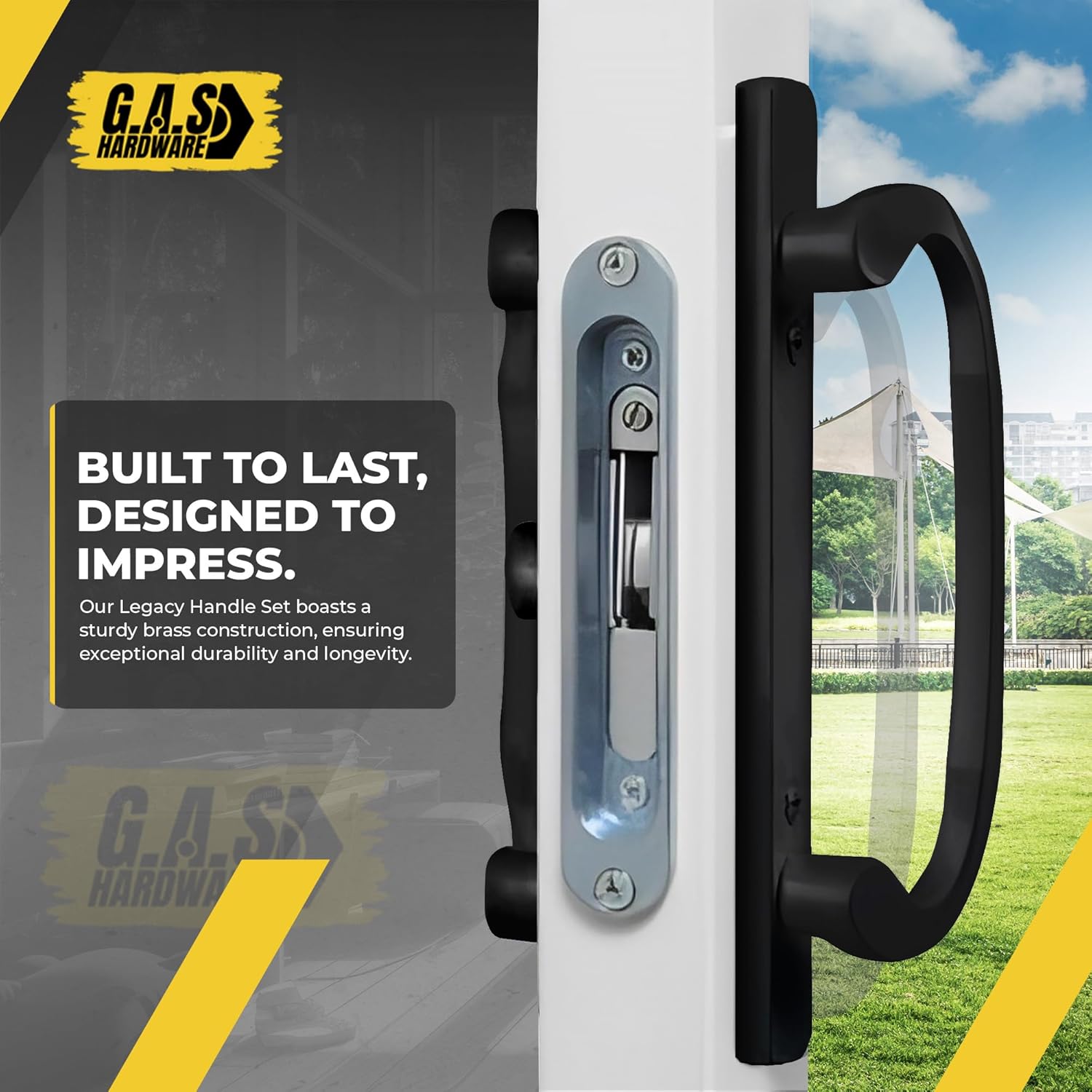 (DH-211-BLACK) Legacy Handle Set for Sliding Doors, 3-15/16" Hole Space- BLACK- CENTER LATCH - Garage and Sliding Door Hardware