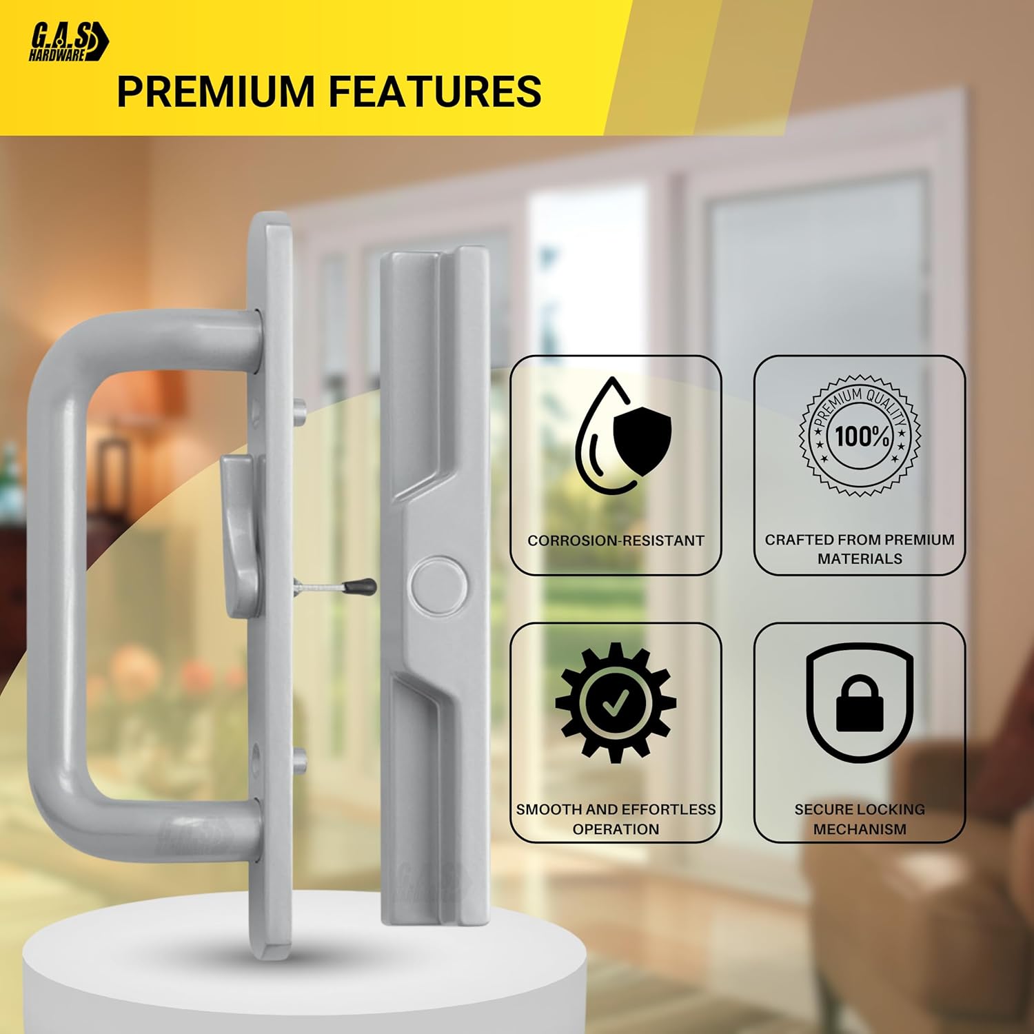 (DH-204-C-S) Windor Handle for Sliding Door, 3-15/16" Hole Space - Center Latch, Grey - Garage and Sliding Door Hardware