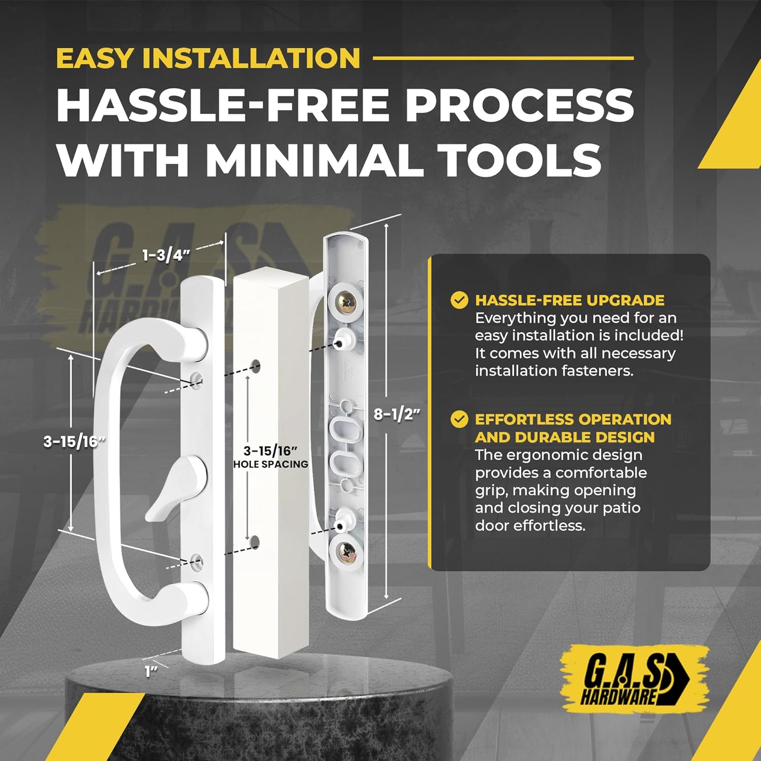 (DH-211-W) Legacy Handle Set for Sliding Doors, 3-15/16" Hole Space- WHITE - CENTER LATCH - Garage and Sliding Door Hardware