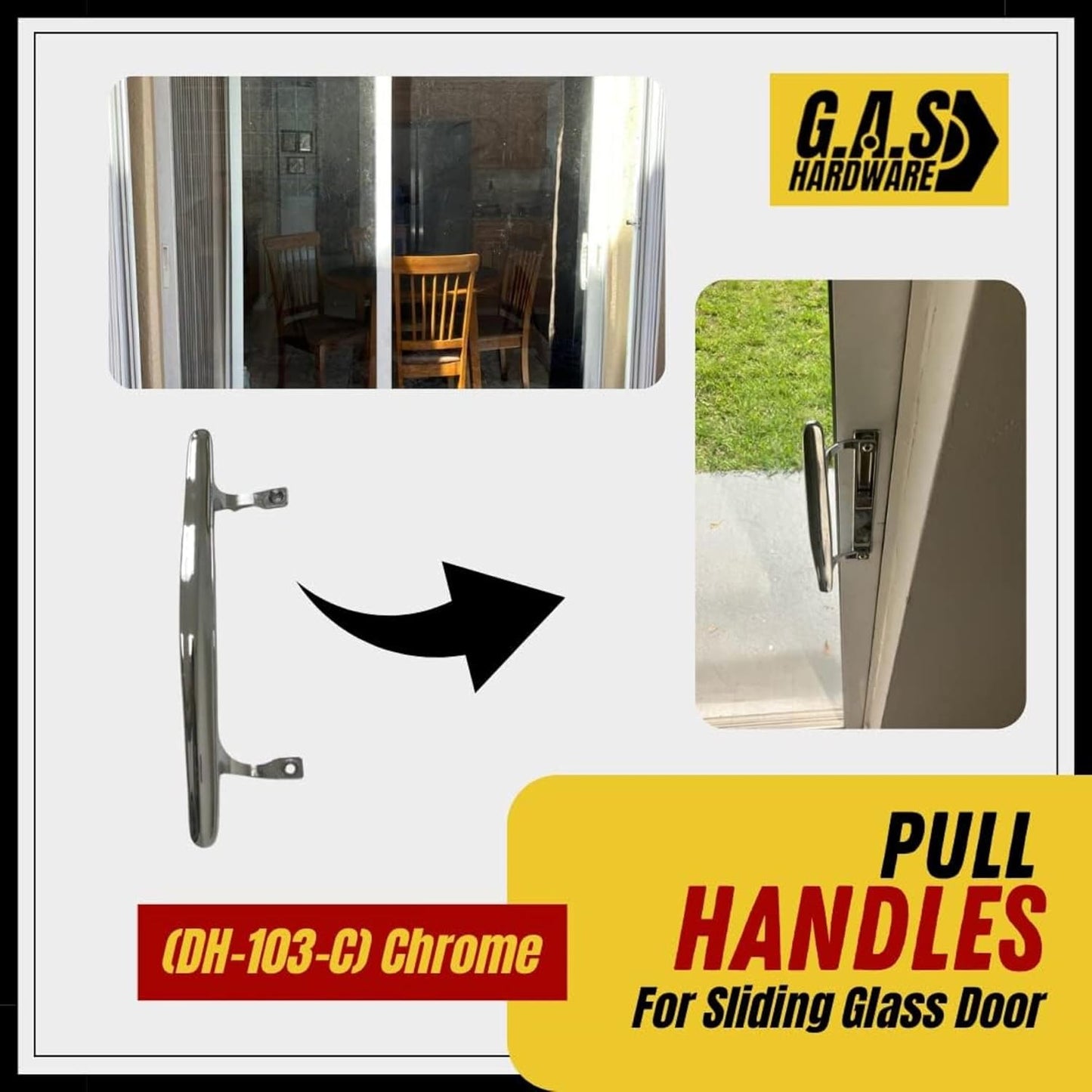 (DH-103-C) Pull Handle for Sliding Doors, 6-5/8" Hole Space - Chrome - Garage and Sliding Door Hardware