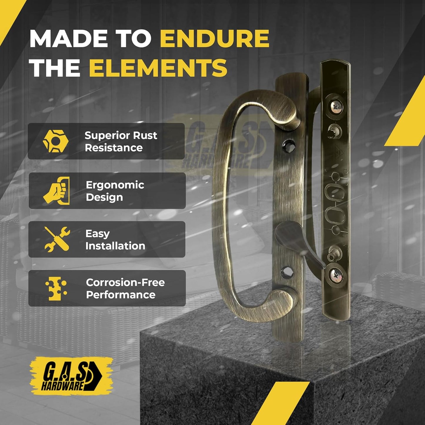 Legacy Handle Set for Sliding Glass Doors, ANTIQUE BRASS- OFF SET LATCH - Garage and Sliding Door Hardware