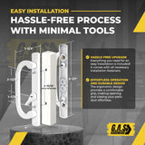 8.5" Legacy Sliding Patio Glass Door Offset Latch Handle Set Replacement - Sash Controls 2265 - No Mortise, Fits 3-15/16" Screw Hole Spacing  and 1-1/4" to 2-1/4" Door Thickness