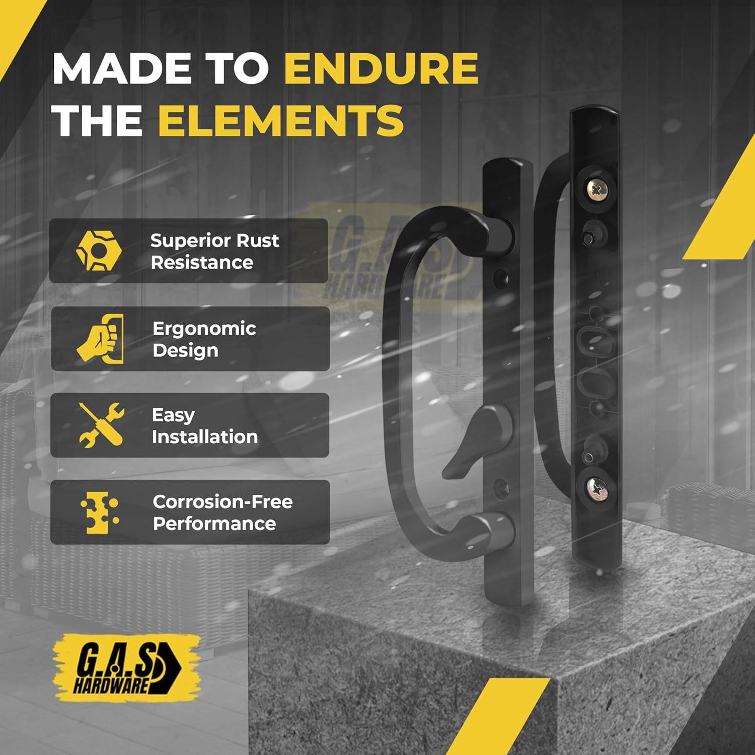 (DH-211-BLACK) Legacy Handle Set for Sliding Doors, 3-15/16" Hole Space-  BLACK- OFF SET LATCH - Garage and Sliding Door Hardware